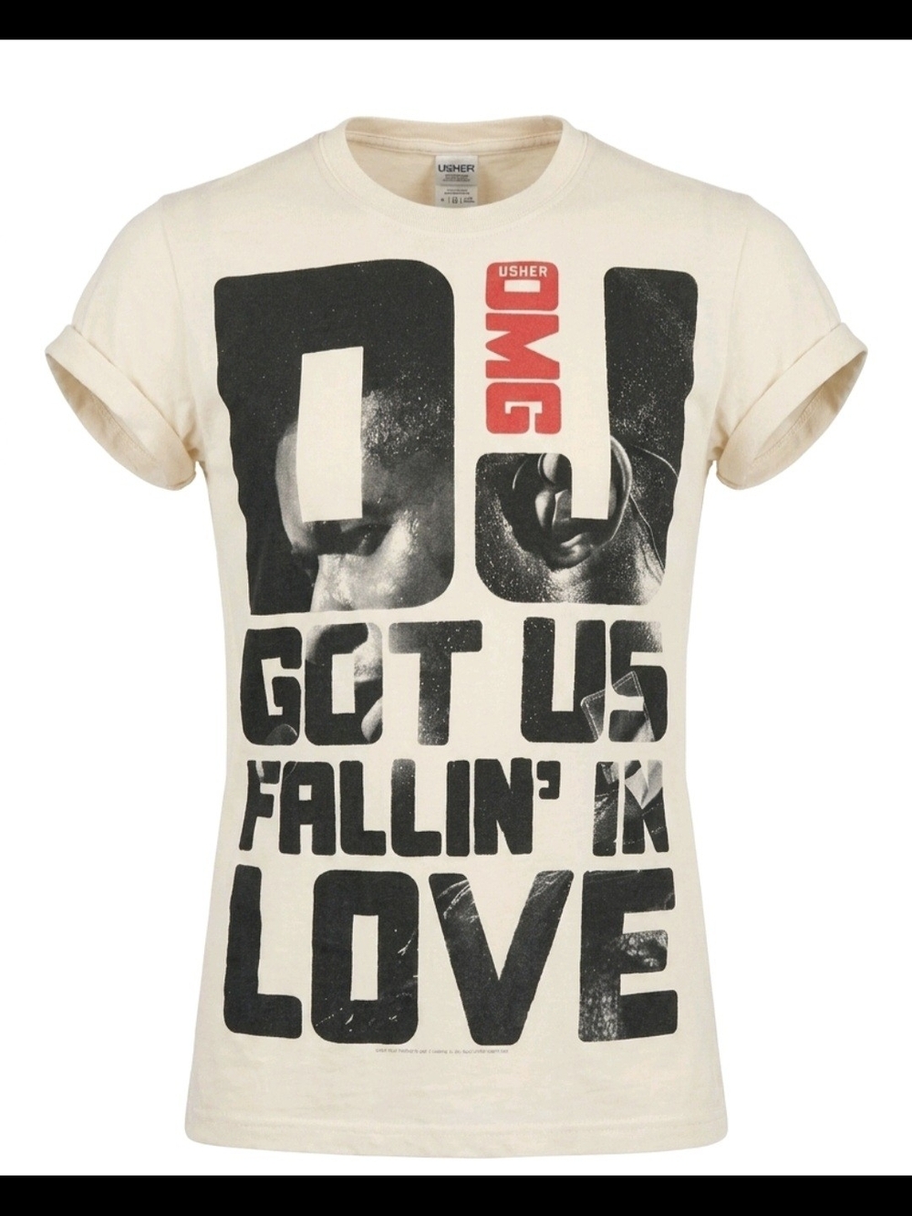 Usher Cream Graphic Tee with Black and Red Print